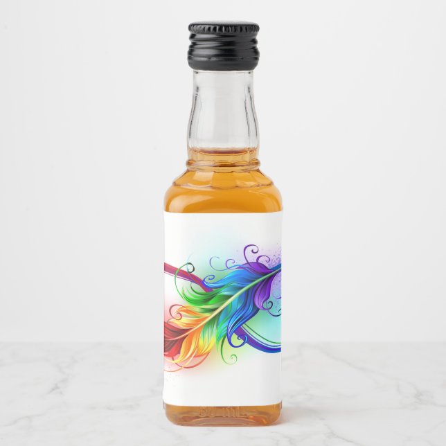 Infinity Symbol with Rainbow Feather Liquor Bottle Label (Front)