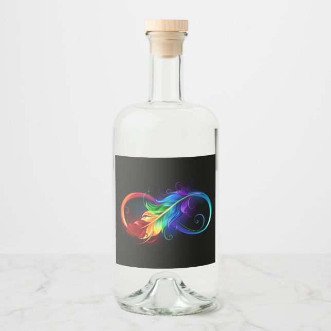 Infinity Symbol with Rainbow Feather Liquor Bottle Label (Front)