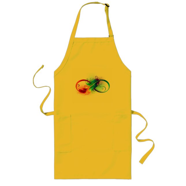 Infinity Symbol with Rainbow Feather Long Apron (Front)