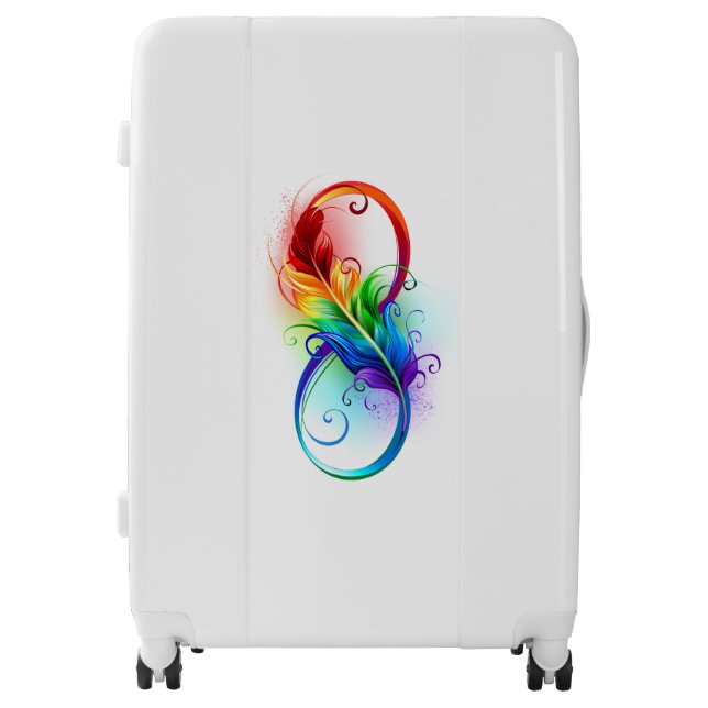 Infinity Symbol with Rainbow Feather Luggage (Front)