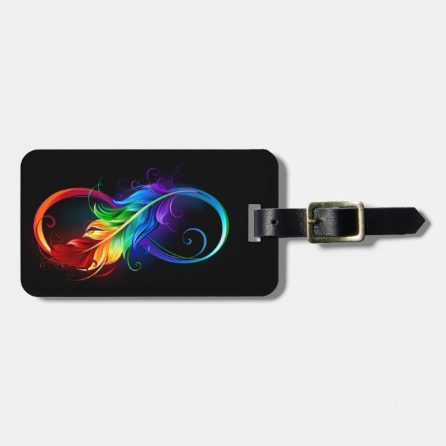 Infinity Symbol with Rainbow Feather Luggage Tag (Front Horizontal)
