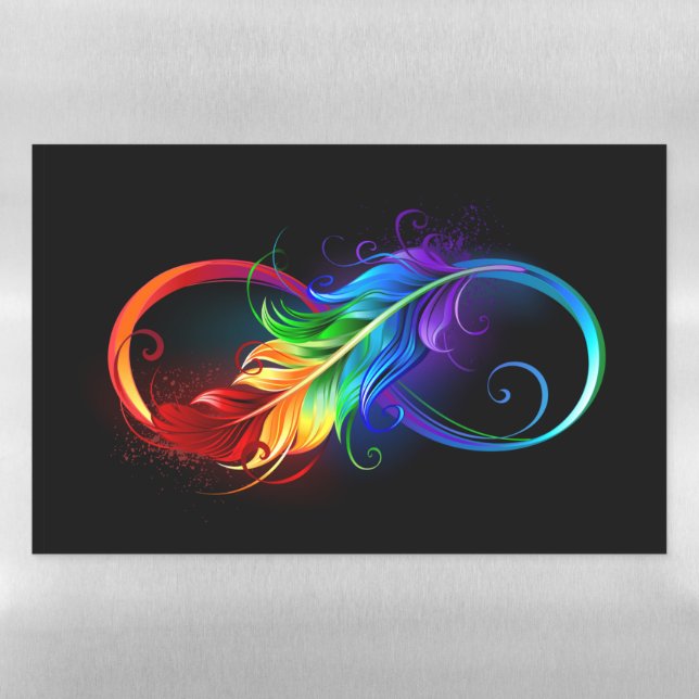 Infinity Symbol with Rainbow Feather Magnetic Dry Erase Sheet (Horizontal)