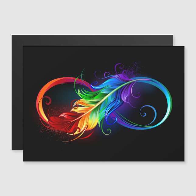 Infinity Symbol with Rainbow Feather Magnetic Invitation (Front/Back)