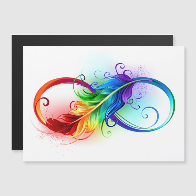 Infinity Symbol with Rainbow Feather Magnetic Invitation (Front/Back)