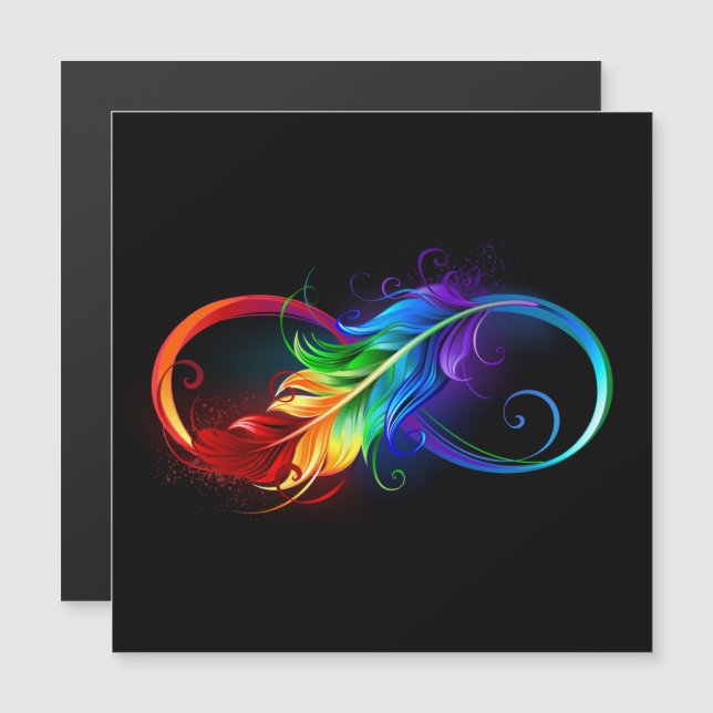 Infinity Symbol with Rainbow Feather Magnetic Invitation (Front/Back)
