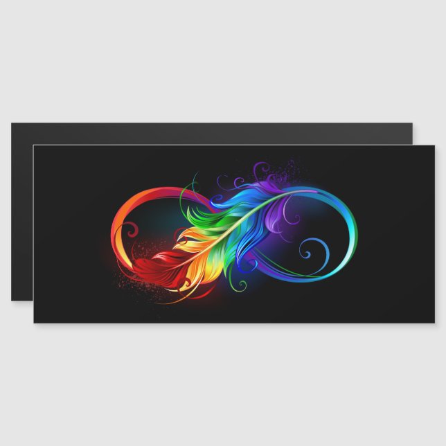Infinity Symbol with Rainbow Feather Magnetic Invitation (Front/Back)