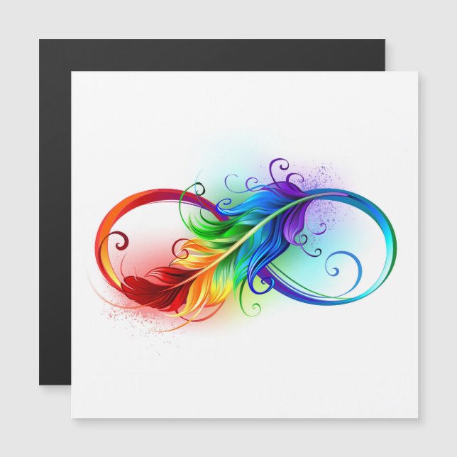 Infinity Symbol with Rainbow Feather Magnetic Invitation (Front/Back)