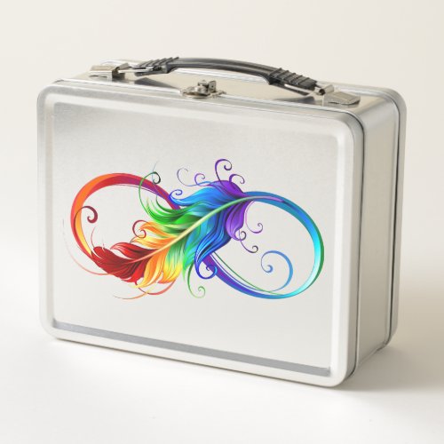 Infinity Symbol with Rainbow Feather Metal Lunch Box
