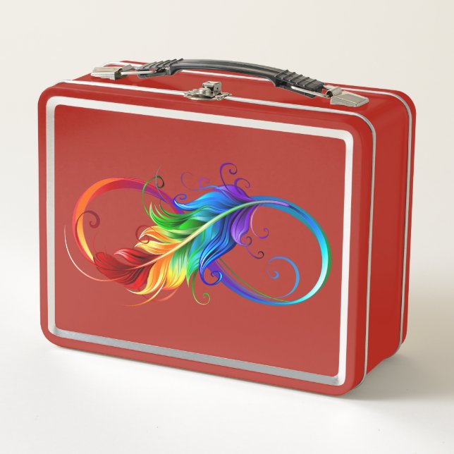 Infinity Symbol with Rainbow Feather Metal Lunch Box (Front)