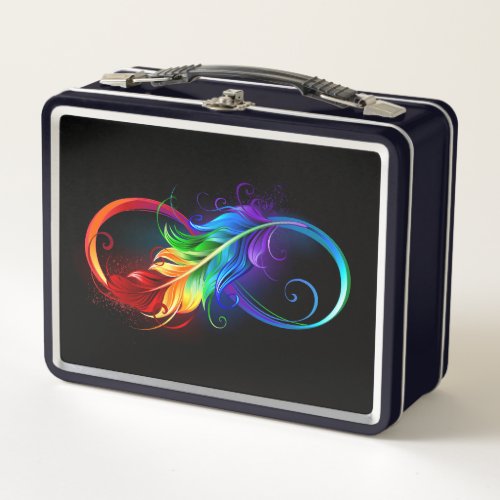 Infinity Symbol with Rainbow Feather Metal Lunch Box