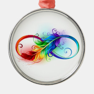 Infinity Symbol with Rainbow Feather Metal Ornament