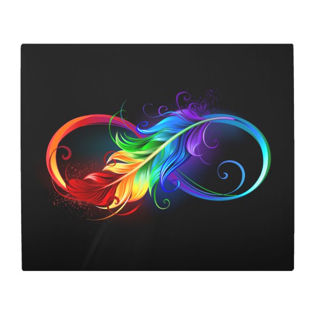 Infinity Symbol with Rainbow Feather Metal Print (Front)