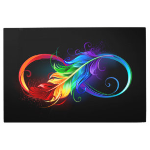 Infinity Symbol with Rainbow Feather Metal Print