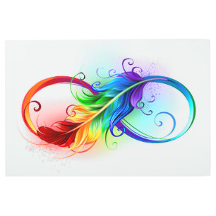 Infinity Symbol with Rainbow Feather Metal Print