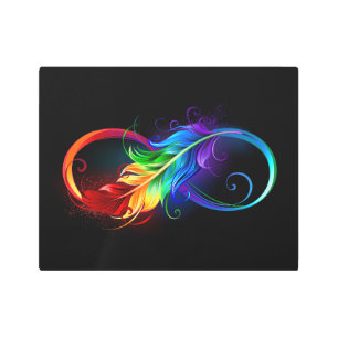 Infinity Symbol with Rainbow Feather Metal Print