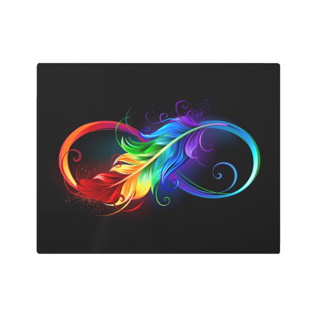 Infinity Symbol with Rainbow Feather Metal Print (Front)