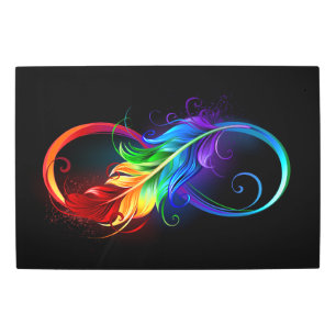 Infinity Symbol with Rainbow Feather Metal Print