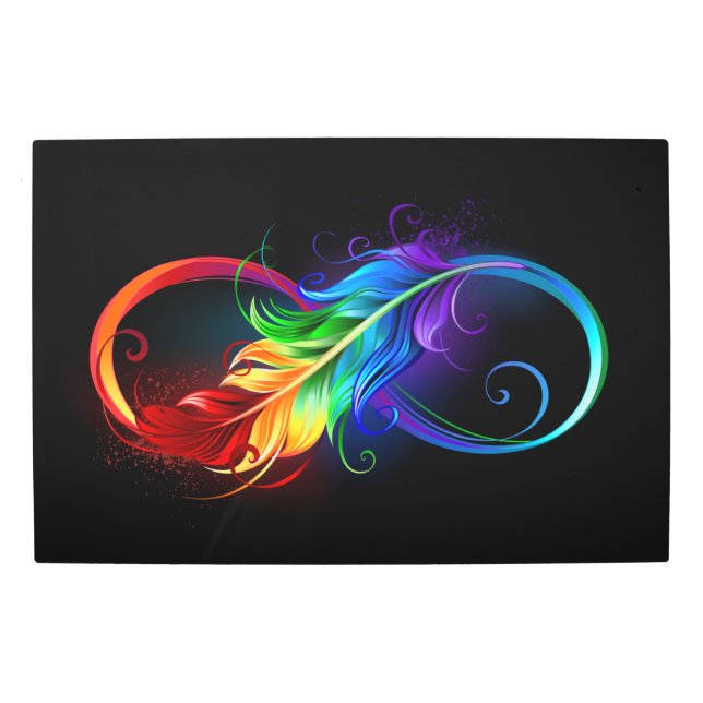 Infinity Symbol with Rainbow Feather Metal Print (Front)