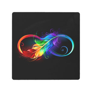 Infinity Symbol with Rainbow Feather Metal Print