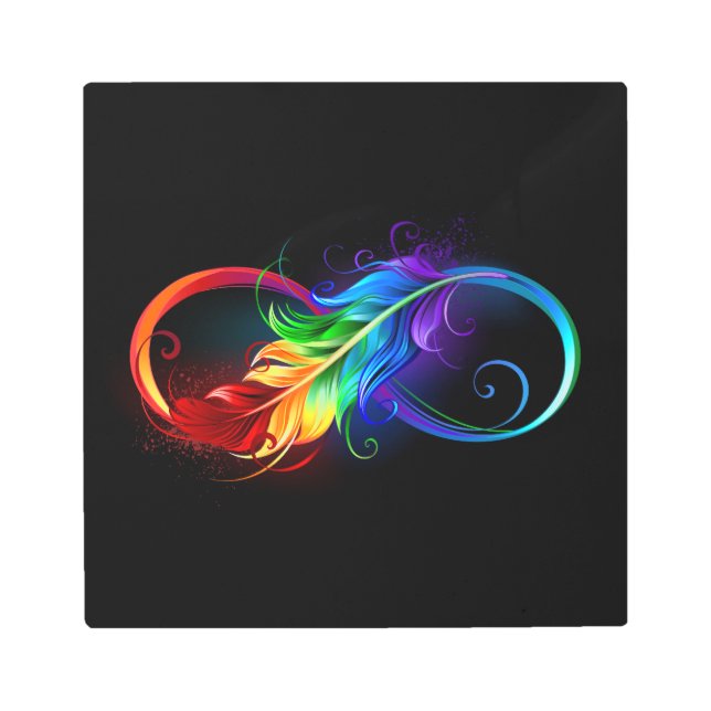 Infinity Symbol with Rainbow Feather Metal Print (Front)