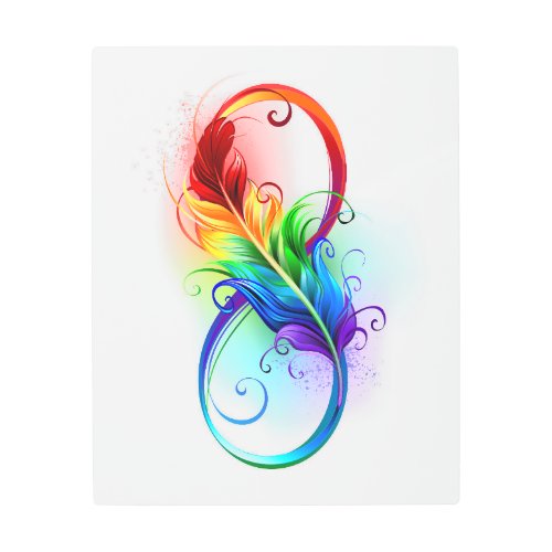 Infinity Symbol with Rainbow Feather Metal Print