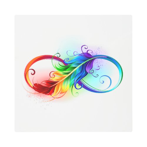 Infinity Symbol with Rainbow Feather Metal Print