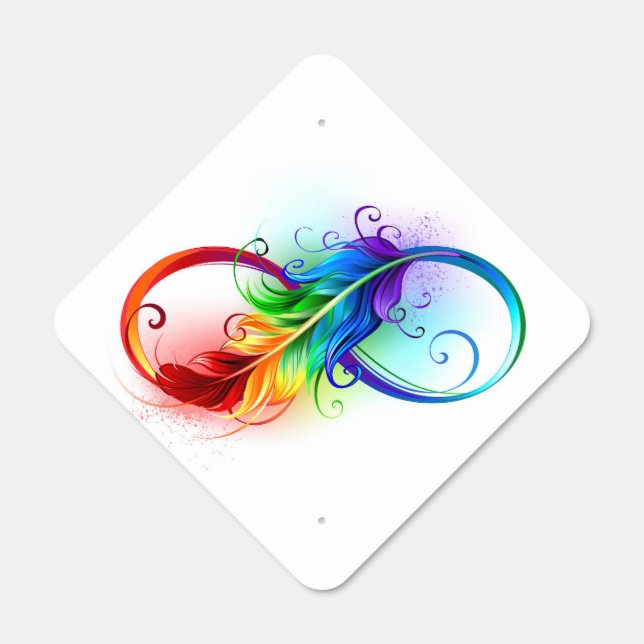 Infinity Symbol with Rainbow Feather Metal Sign (Front)
