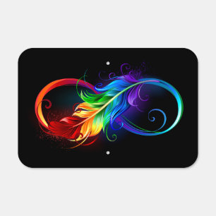 Infinity Symbol with Rainbow Feather Metal Sign
