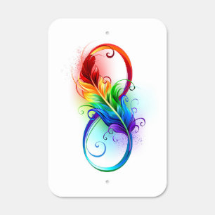 Infinity Symbol with Rainbow Feather Metal Sign
