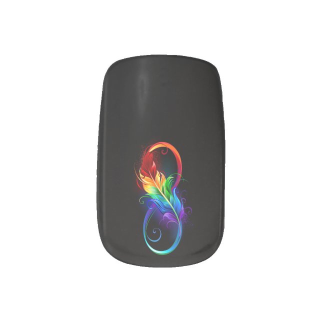 Infinity Symbol with Rainbow Feather Minx Nail Art (Left Thumb)