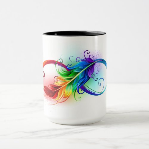 Infinity Symbol with Rainbow Feather Mug