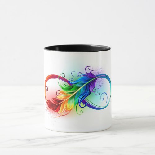 Infinity Symbol with Rainbow Feather Mug