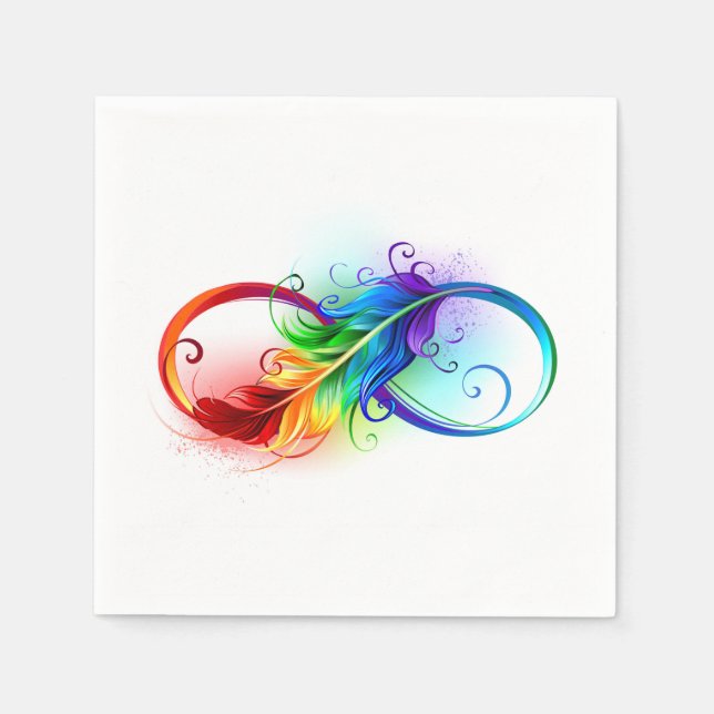 Infinity Symbol with Rainbow Feather Napkins (Front)