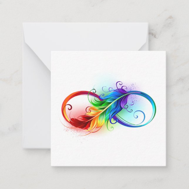 Infinity Symbol with Rainbow Feather Note Card (Front)