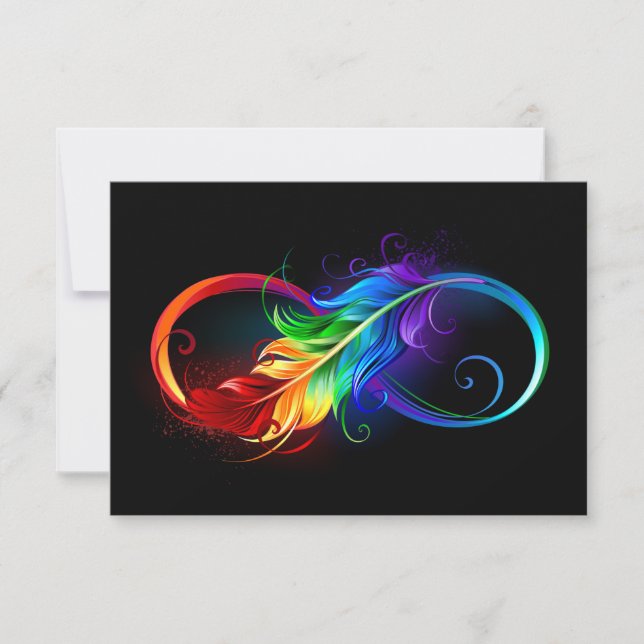 Infinity Symbol with Rainbow Feather Note Card (Front)