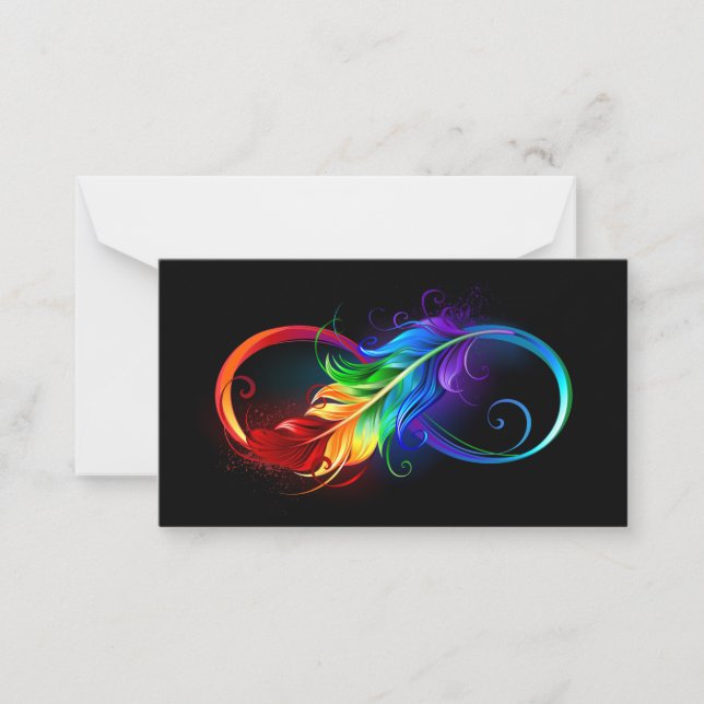 Infinity Symbol with Rainbow Feather Note Card (Front)