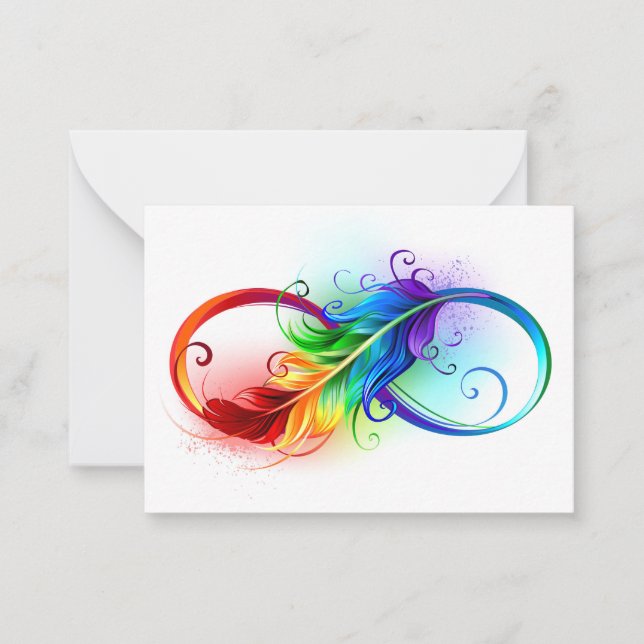 Infinity Symbol with Rainbow Feather Note Card (Front)