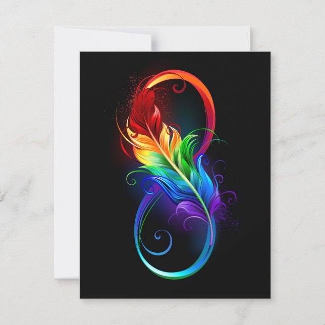 Infinity Symbol with Rainbow Feather Note Card (Front)