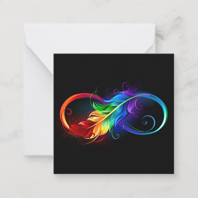 Infinity Symbol with Rainbow Feather Note Card (Front)