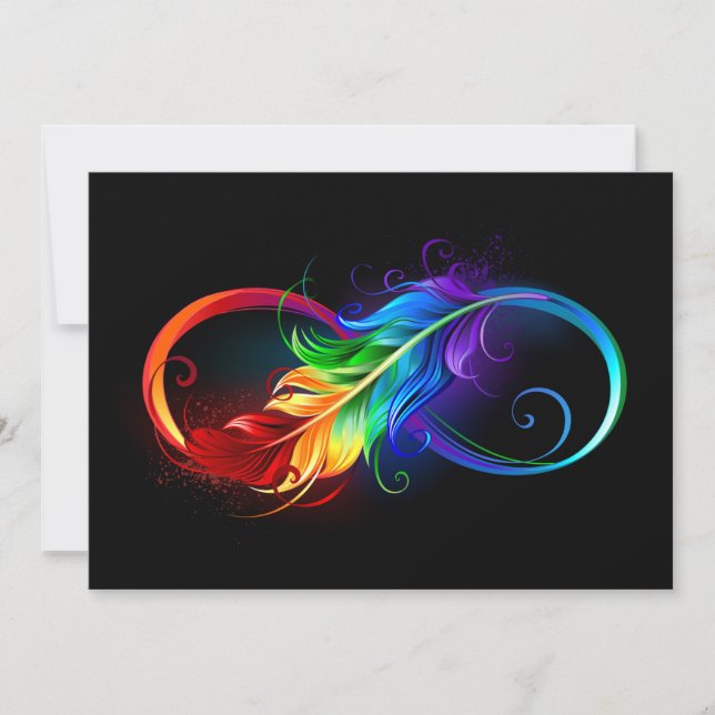 Infinity Symbol with Rainbow Feather Note Card (Front)