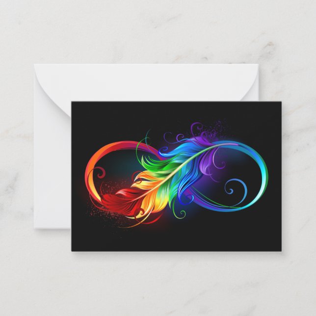 Infinity Symbol with Rainbow Feather Note Card (Front)