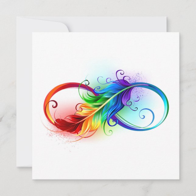 Infinity Symbol with Rainbow Feather Note Card (Front)