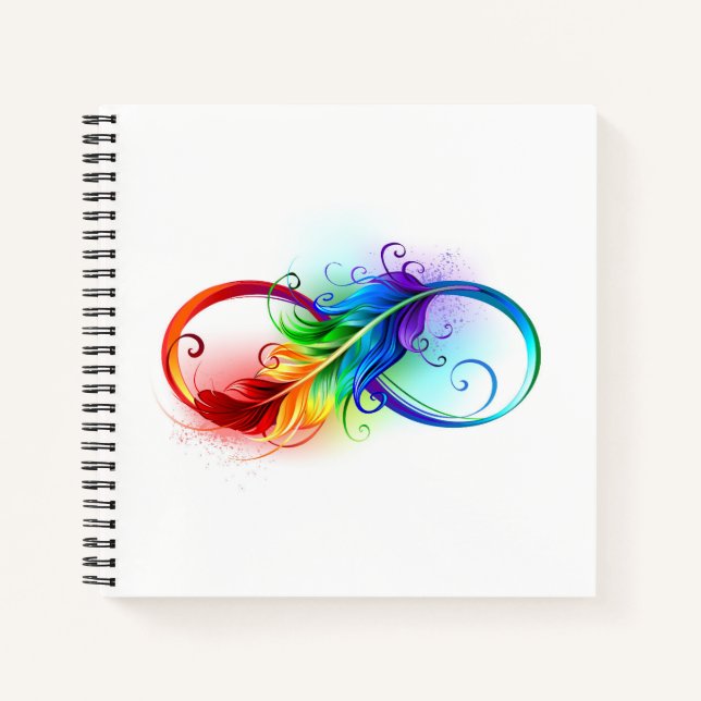 Infinity Symbol with Rainbow Feather Notebook (Front)