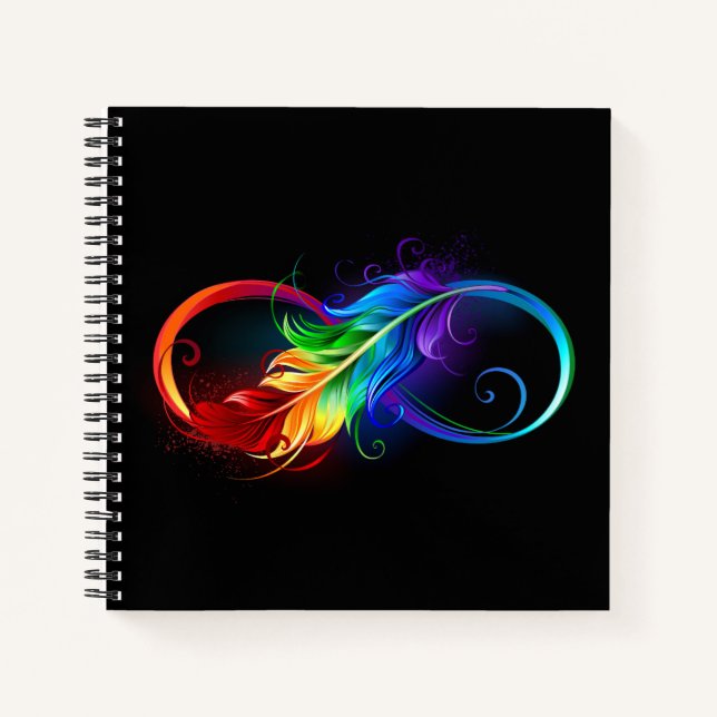 Infinity Symbol with Rainbow Feather Notebook (Front)