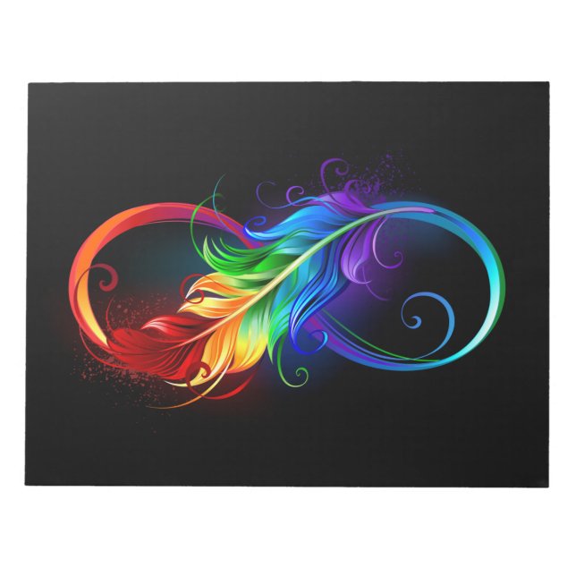 Infinity Symbol with Rainbow Feather Notepad (Front)