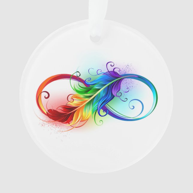 Infinity Symbol with Rainbow Feather Ornament (Front)