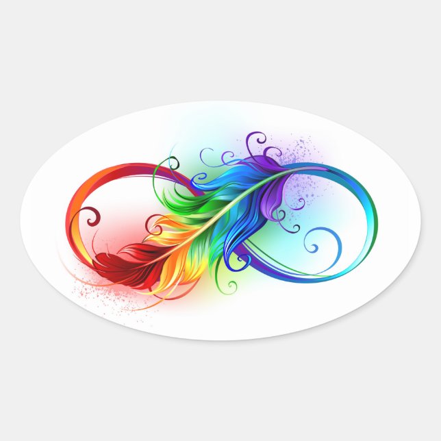 Infinity Symbol with Rainbow Feather Oval Sticker (Front)
