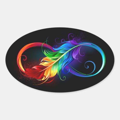Infinity Symbol with Rainbow Feather Oval Sticker
