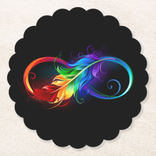 Infinity Symbol with Rainbow Feather Paper Coaster