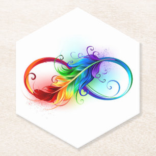 Infinity Symbol with Rainbow Feather Paper Coaster